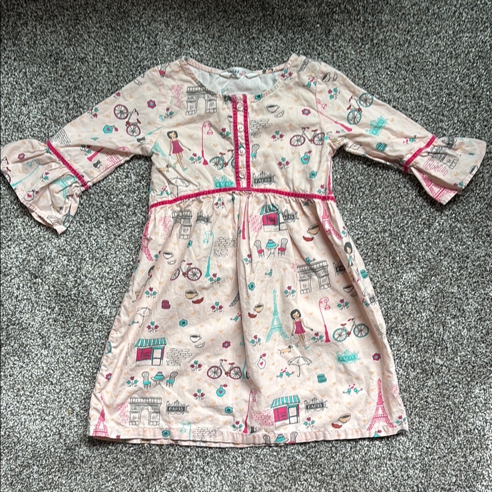 Charming Pink Kids Dress with Fun Paris print